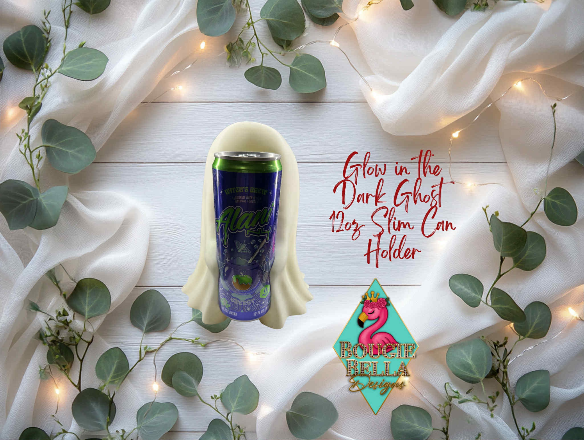 Glow In The Dark 12oz Slim Can Holding Ghost